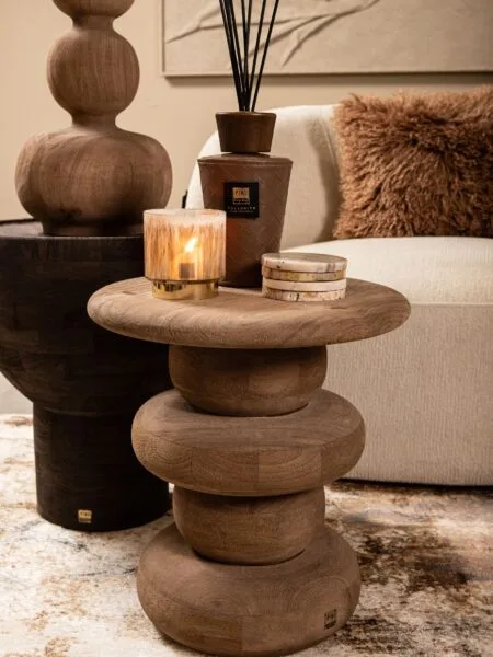 PTMD Keven Natural mango wood ribbed sid table 40x40x44 cm