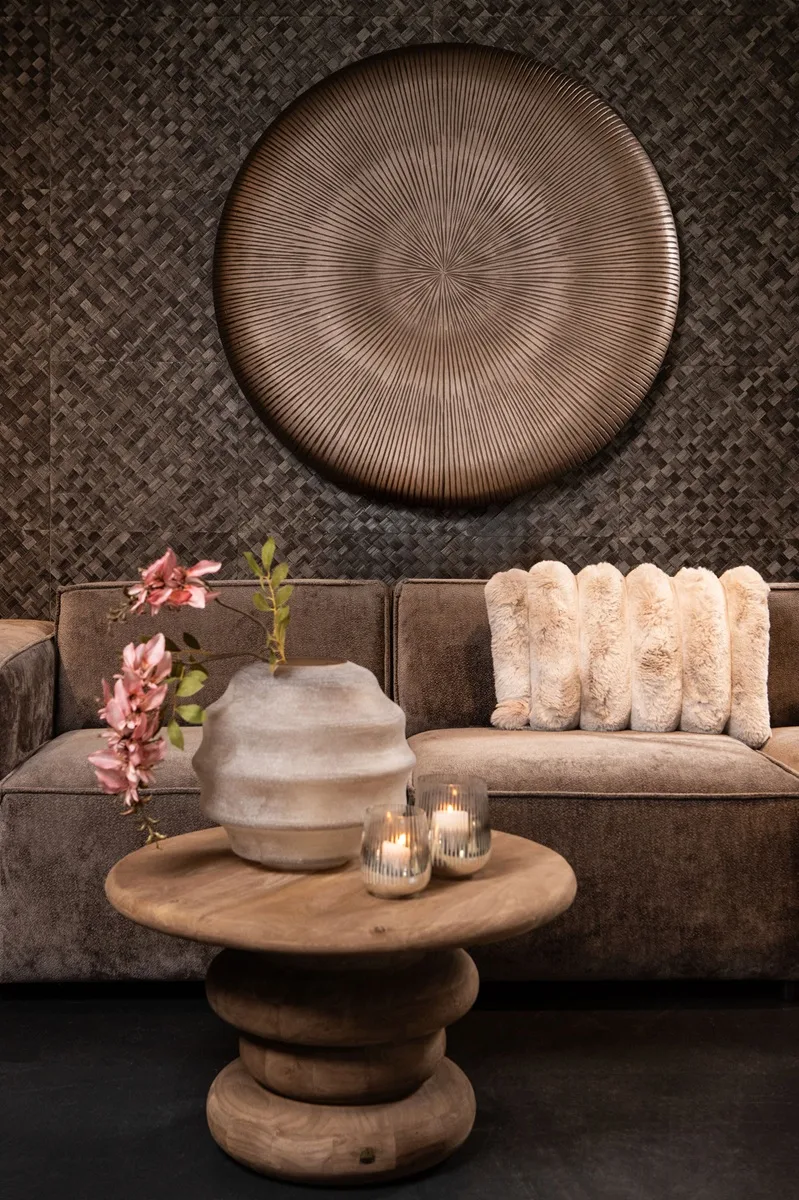 PTMD Keven Natural mango wood ribbed coffee table 70x70x40 cm - Afbeelding 3