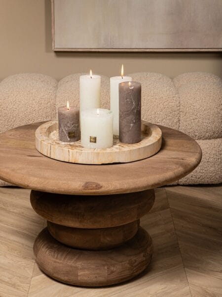 PTMD Keven Natural mango wood ribbed coffee table 70x70x40 cm