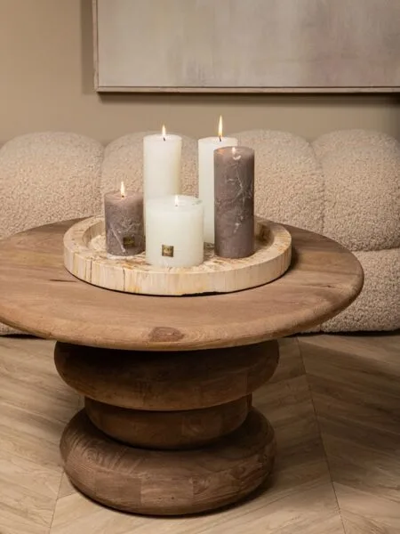 PTMD Keven Natural mango wood ribbed coffee table 70x70x40 cm