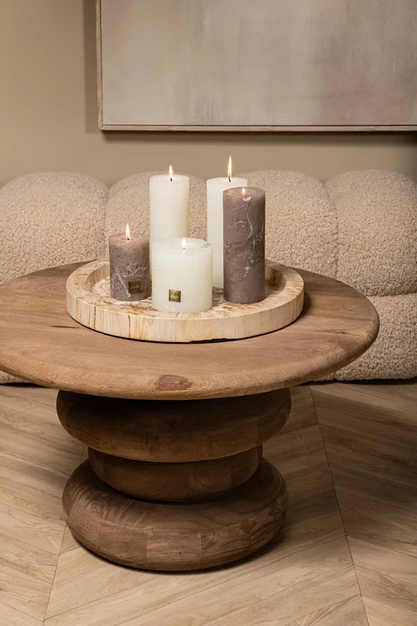 PTMD Keven Natural mango wood ribbed coffee table 70x70x40 cm