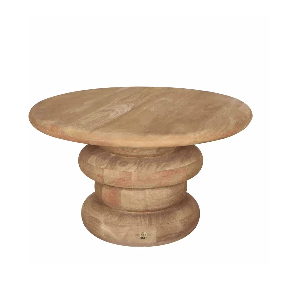 PTMD Keven Natural mango wood ribbed coffee table 70x70x40 cm - Afbeelding 2