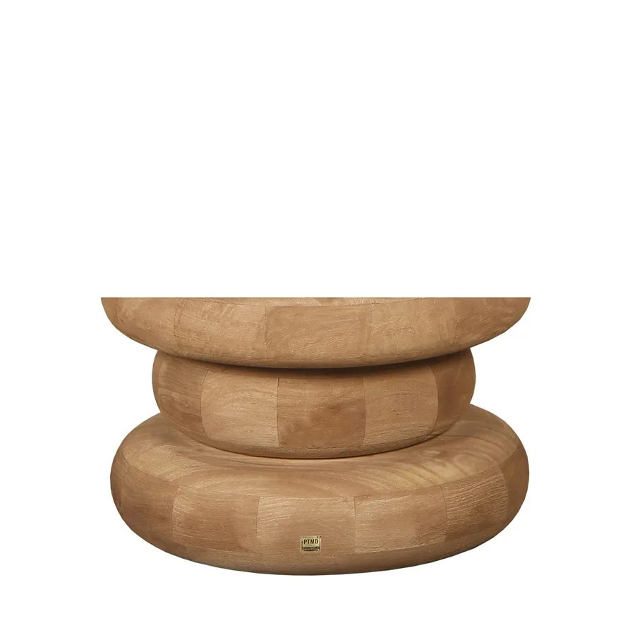 PTMD Keven Natural mango wood ribbed coffee table 70x70x40 cm - Afbeelding 4