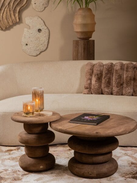 PTMD Keven Natural Mango Wood Ribbed Table Set