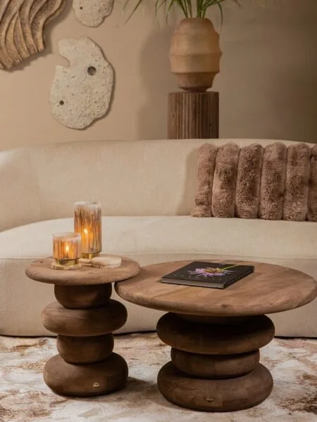 PTMD Keven Natural Mango Wood Ribbed Table Set