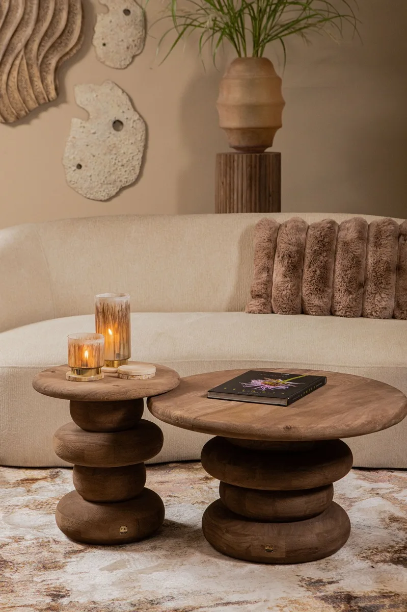 PTMD Keven Natural mango wood ribbed sid table 40x40x44 cm - Afbeelding 5