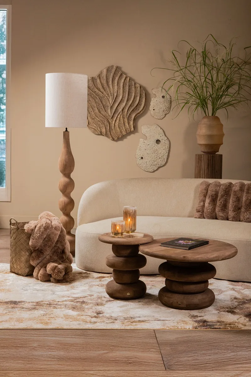 PTMD Keven Natural mango wood ribbed coffee table 70x70x40 cm - Afbeelding 5