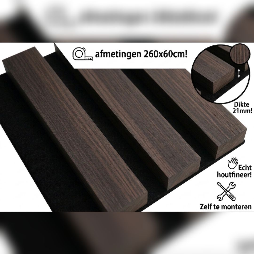 Akoestisch Wandpaneel Eiken Gerookt 260x60 cm - Afbeelding 4